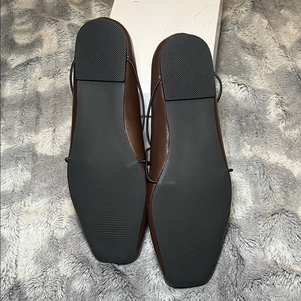 Brown Square-Toe Crisscross Strap Flats - Picture 15 of 17